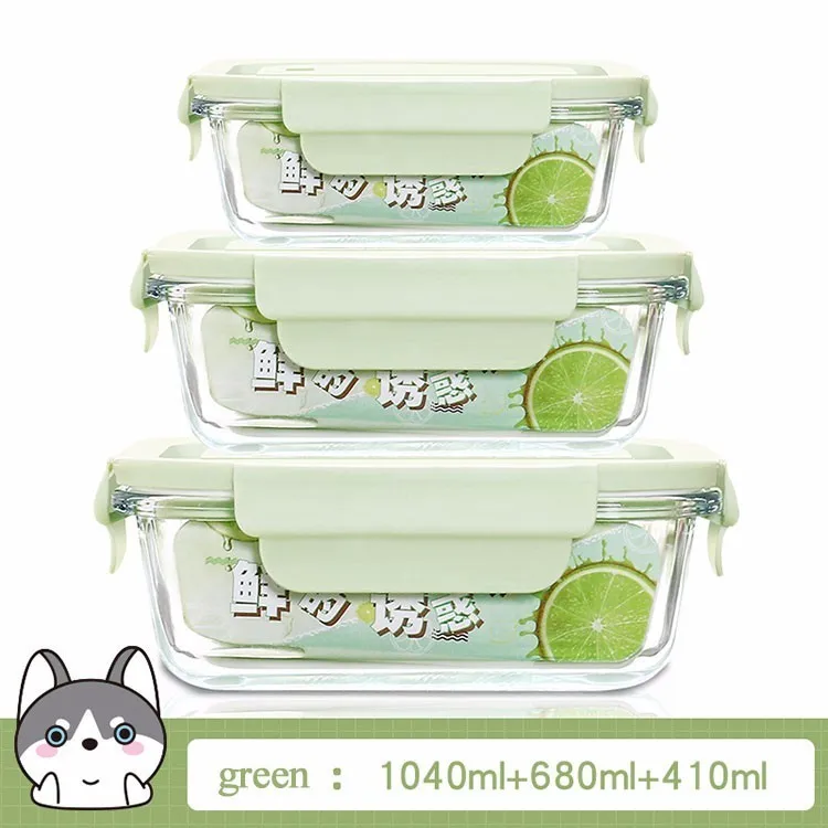 Green B 3 шт. Стекло Коробки для обедов может быть заполнен с суп микроволновая печь для сохранения свежести удобный Ланч боксы зрачка с набор крышек - Цвет: Green B