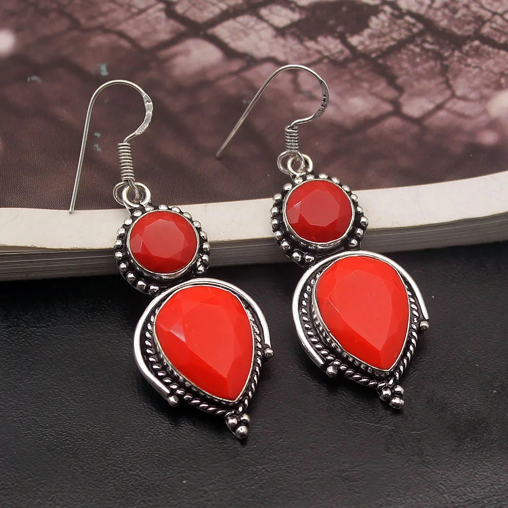 49% OFF Elegant Cute Natural Red Coral 925 Sterling Silver Women Ladies Dangle Earrings PT49 Free Shipping | Украшения и