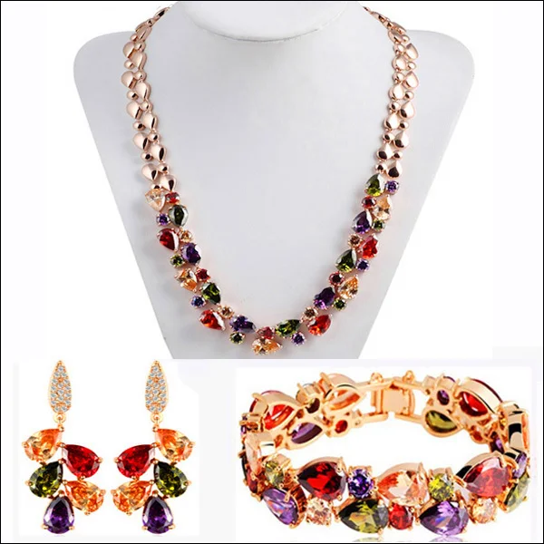 Роскошный AAA Качество Многоцветный кубический цирконий ожерелье браслет серьги