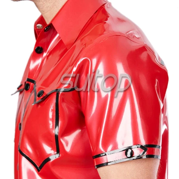 Мужская красная латексная рубашка с коротким рукавом|latex shirt|shirt with short sleevesshirt men red