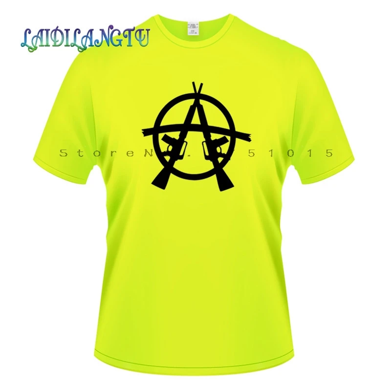 Fluorescent green Мужская одежда негабаритная Футболка с принтом анархия футболка с коротким рукавом и круглым вырезом уличные футболки хип-хоп топы - Цвет: Fluorescent green