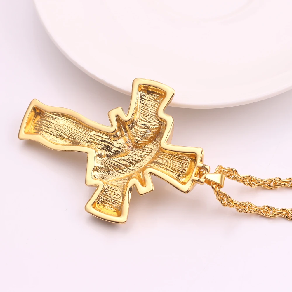 Hip Hop Stainless Steel Cross Pendant Necklace Shellhard Gold Color Crystal Long Chain Men Women Charm Jewelry | Украшения и