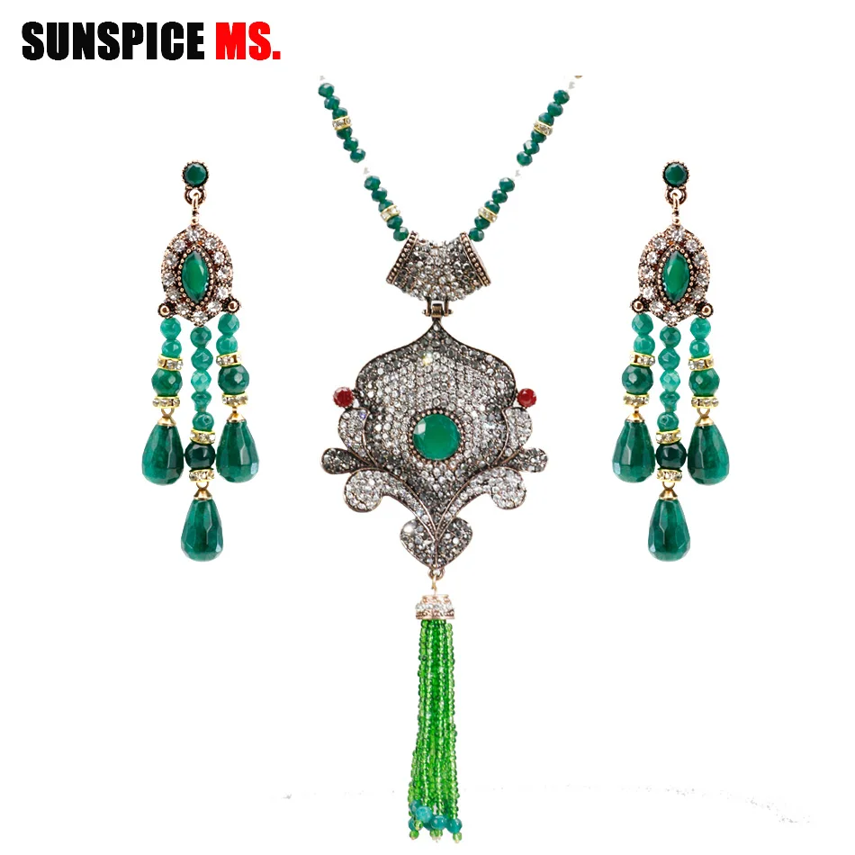 SUNSPICE MS модная индийская бусина комплекты из серег и ожерелий горный хрусталь для