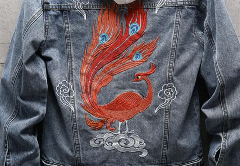 

MORUANCLE Fashion Men's Ripped Denim Trucker Jacket With Embroidery Hi Street Distressed Jean Jackets Outerwear Size M-4XL