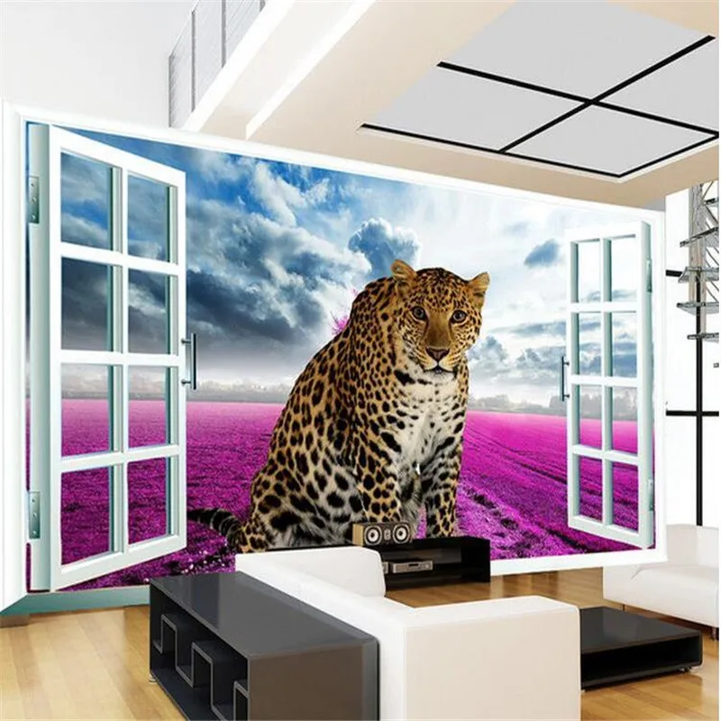 beibehang flash Silk wall covering leopard living room sofa bedroom TV backdrop Lavender window paper mural wallpaper | Обустройство