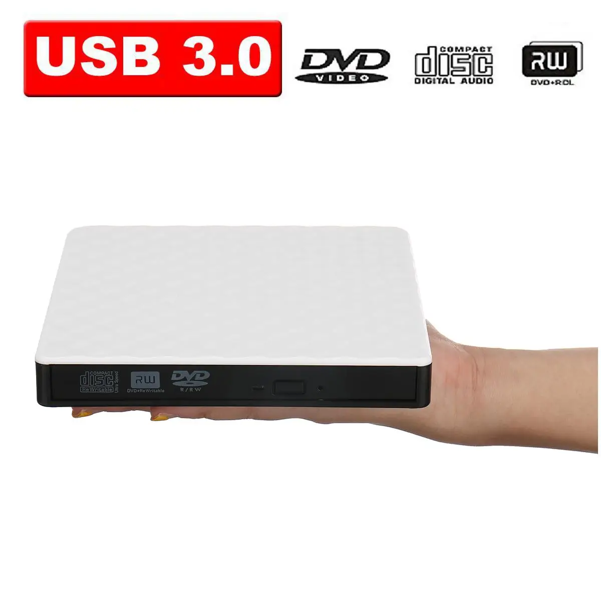 Новый стиль Белый Внешний USB3.0 DVD RW CD писатель Тонкий привод горелки ридер плеер