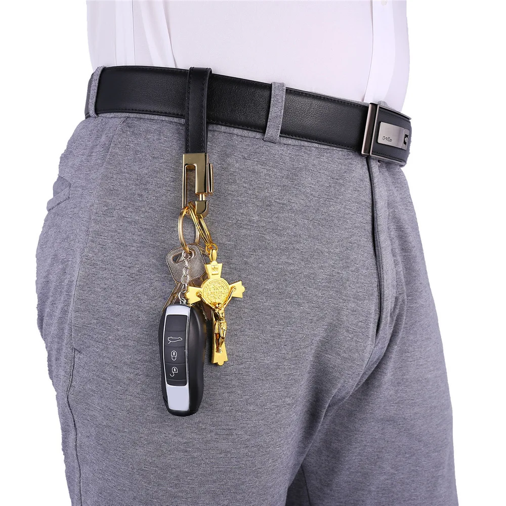 San Benito Medallion Saint Benedict Black Jesus Cross Exorcism Medal Gold color Key Chain mens K24G | Украшения и аксессуары