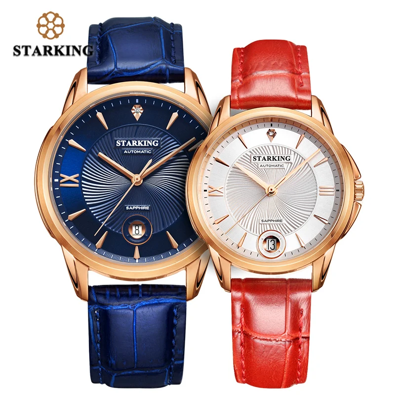 

STARKING Couple Watches Ladies Mens Automatic Self-wind Sapphire Glass Wristwatch for Lover Wedding Gift Relogio Waterproof 50M