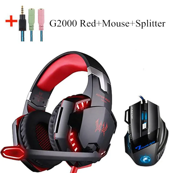 KOTION EACH G2000 сабвуфер Игровые наушники с микрофоном для компьютера стерео глубокий бас гарнитура PC Gamer светодиодный светильник - Цвет: 2000 RED MOUSE