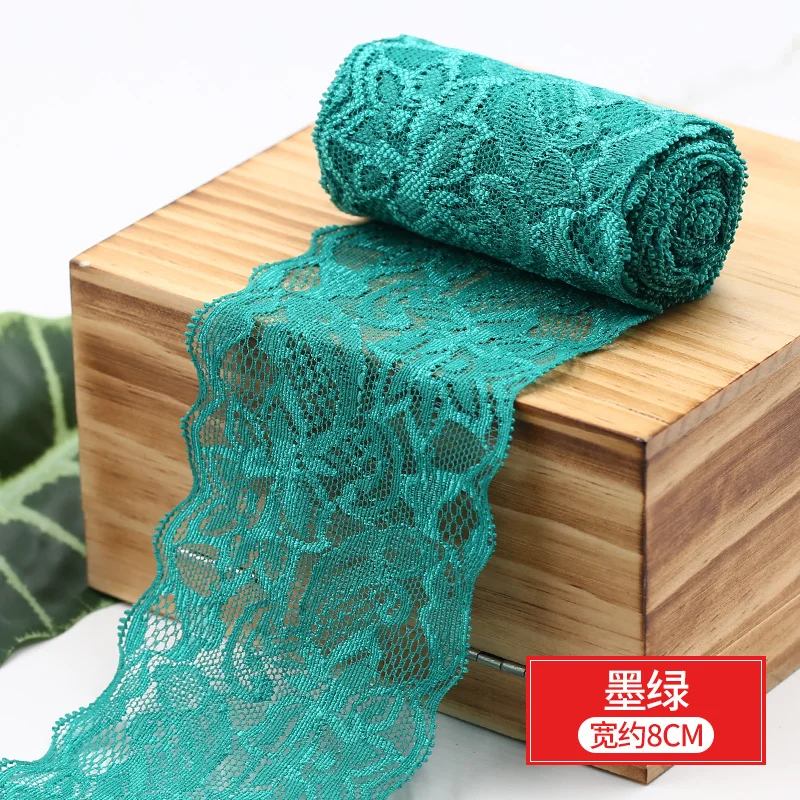 8 см мягкий эластичный спандекс кружево обрезка DIY Одежда платье нижнее белье ткань ручной работы материал белый черный кружевная лента - Color: Dark Green