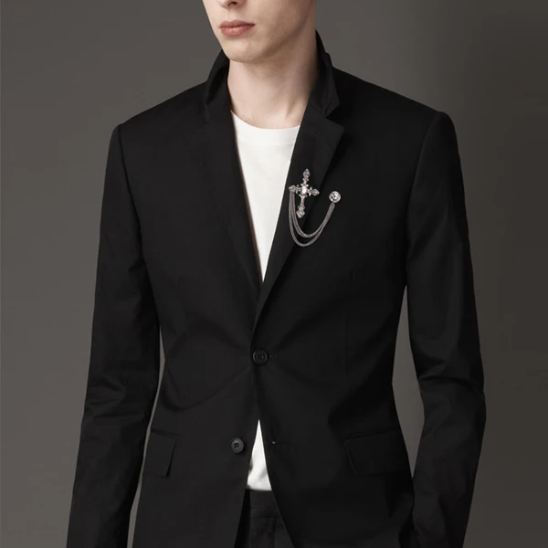 Модная белая брошь для мужчин недорогая со стразами с крестом на лацкане