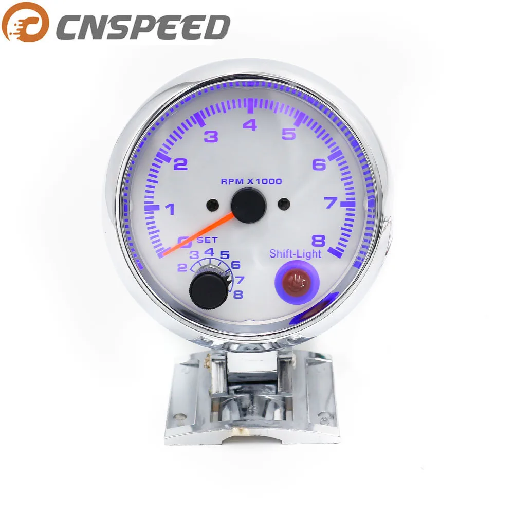 CNSPEED 80 мм Универсальный 0-8000 об/мин тахометр Калибр с внутренним сдвигом светильник Chorme Цвет гоночный метр Белый YC100140-CN