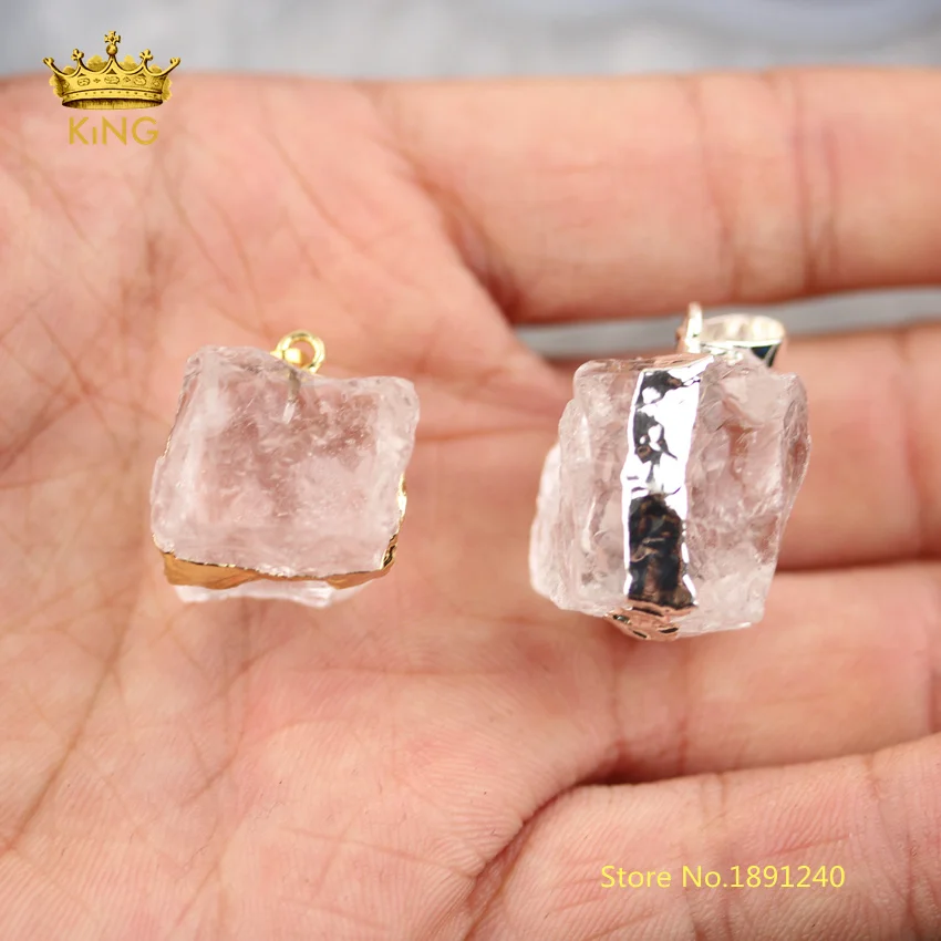 

10PCS Nugget Rough Clear Quartz Wire Wrapped Gold/Silvery Plating Copper Raw Crystals Nugget Beads Pendants Crafts Bulk DSS119
