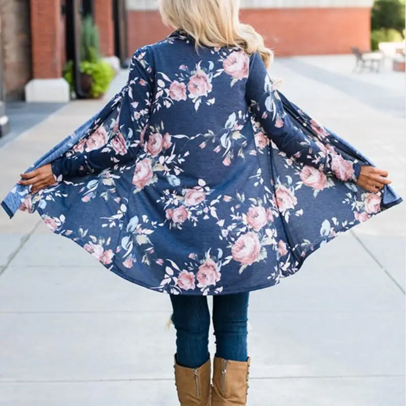 Женский длинный кардиган с цветочным принтом Осенний Повседневный длинным