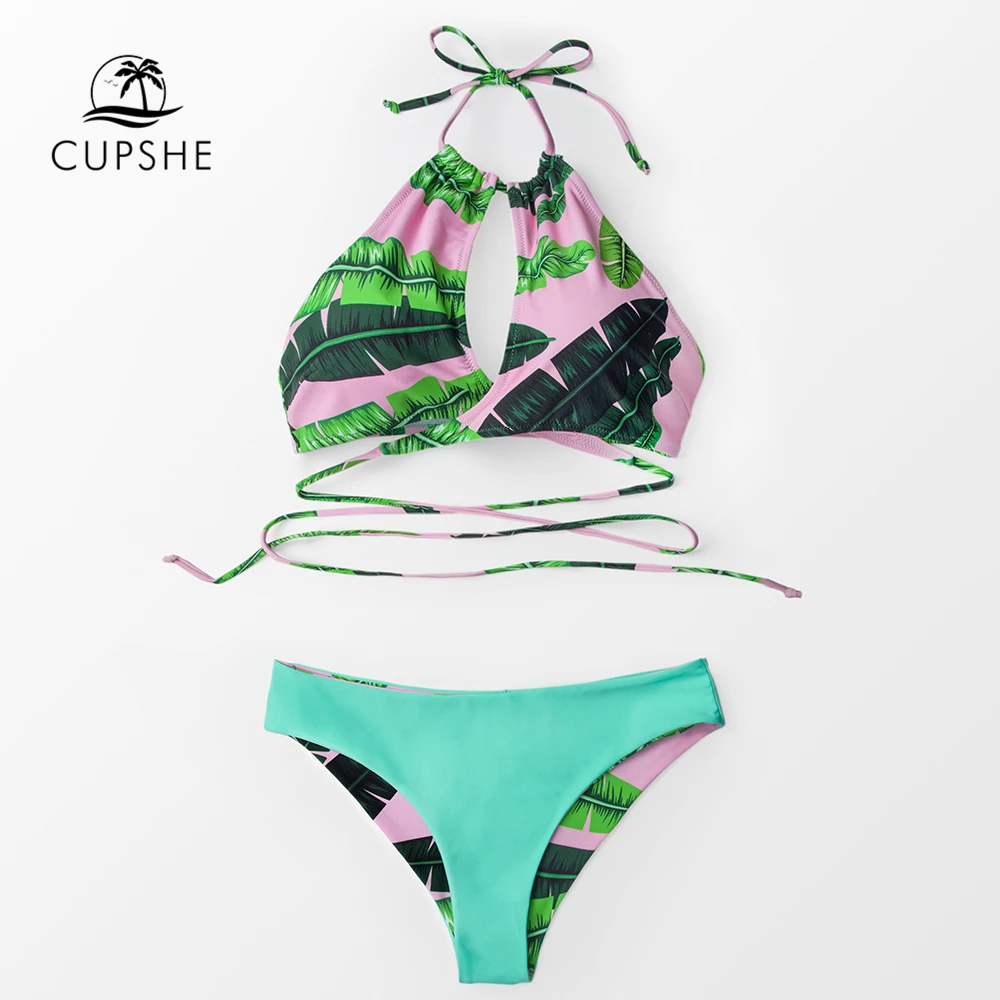 CUPSHE розовый банановых листьев обёрточная бумага комплект бикини на бретельках
