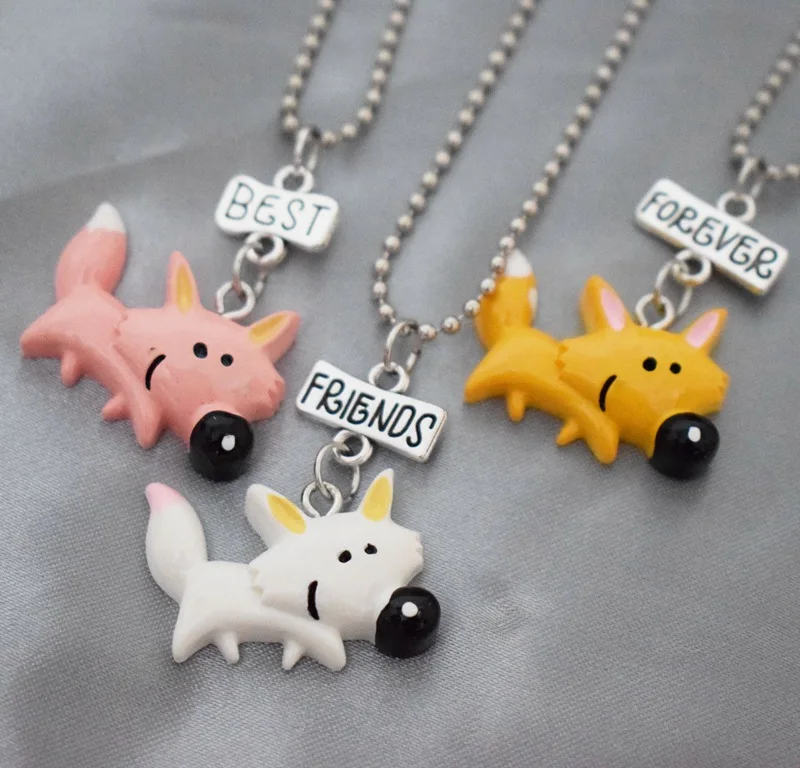 Подвеска лиса из смолы милый умный детский ожерелье Best Friends Forever с изображением