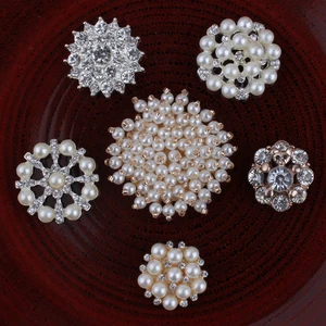 30PCS Vintage Handmade Metal Decorative Buttons+Crystal Pearls Craft Supplies Flatback Rhinestone Buttons for Hair Accessories