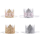 Повязка на голову в виде короны с блестками шляпки для невесты, золотистаясеребристая, девичник вечеринка Свадьба