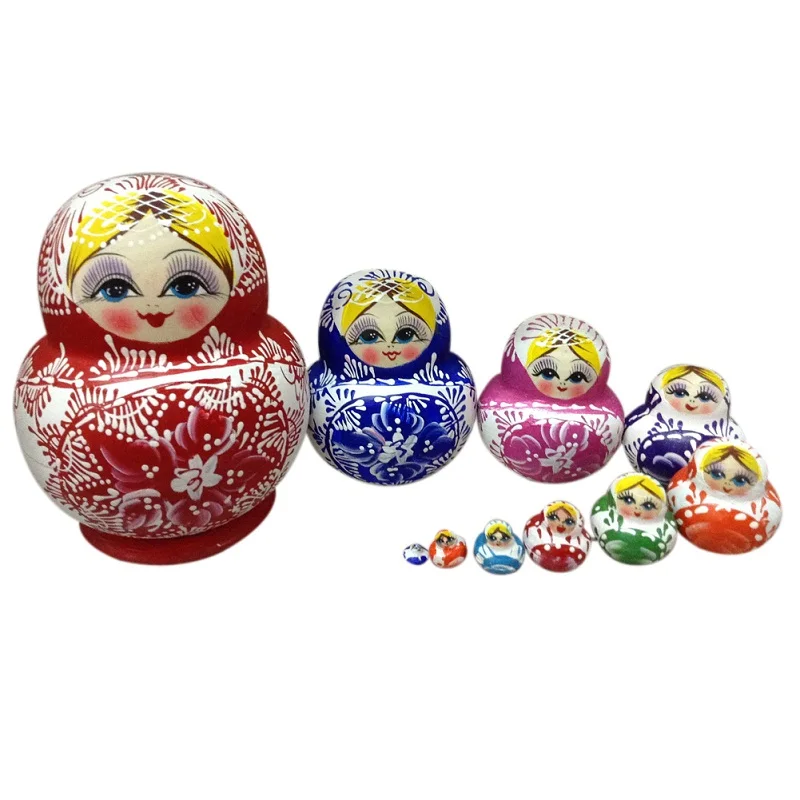 10pcs Girls F Русская Матрешка, куклы из липы, креативный медведь, уши, матрешки, подарок, русская традиционная особенность, этнический стиль, унисекс, сделай сам, куклы - Цвет: 10pcs Girls F