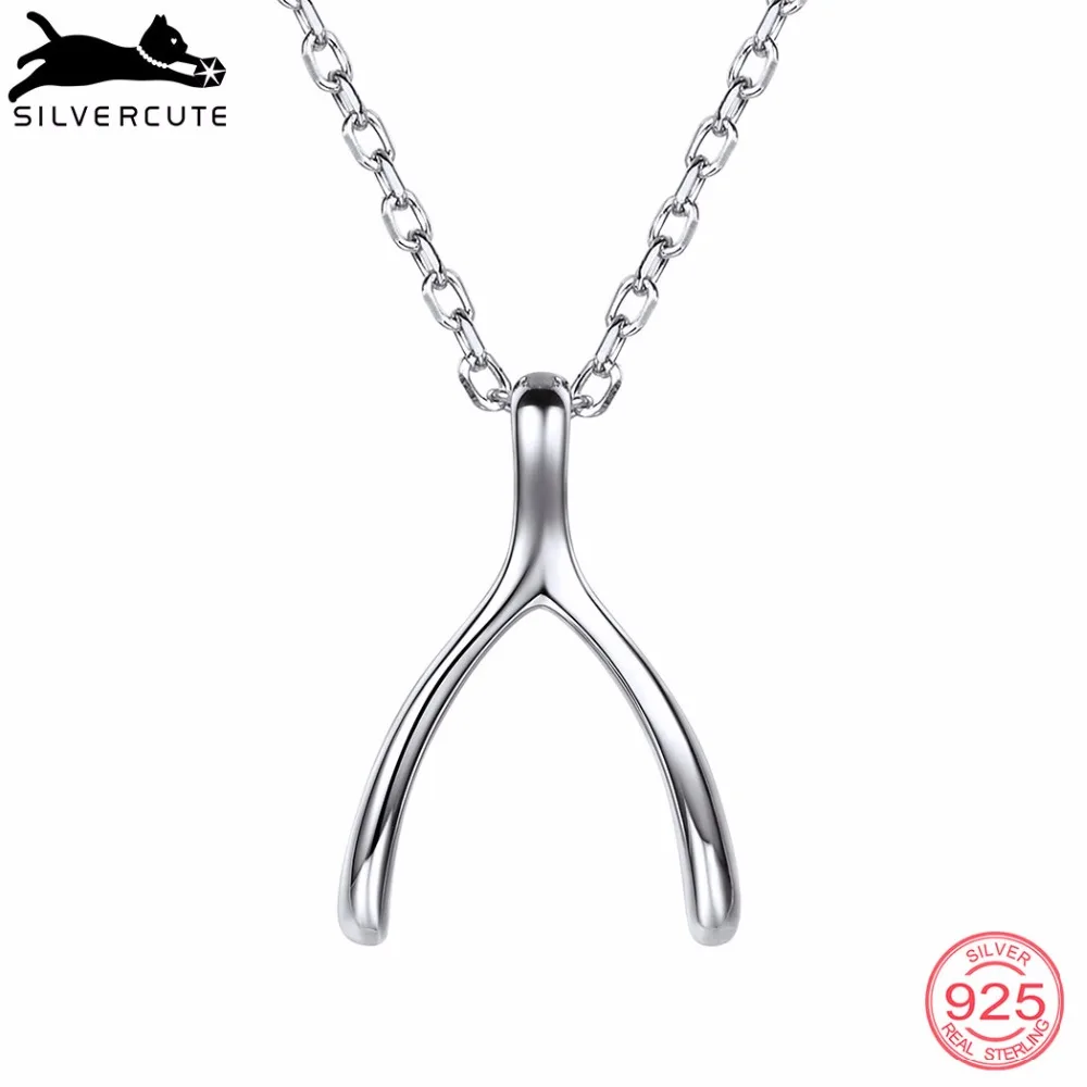 Ожерелье Silvercute Wishbone 100% Настоящее серебро 925 пробы счастливое женское Ювелирное