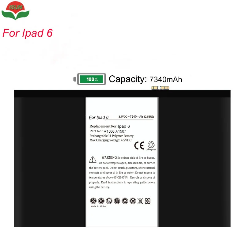 

ISUN 2 шт./лот для Apple iPad Air 2 сменный внутренний аккумулятор A1567 A1547 7340 мАч аккумулятор для IPad 6