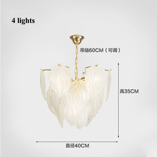 4 lights-dia40cm Современные стеклянные светодиодные люстры в виде листьев, освещение из Золотого Металла для гостиной, светодиодная подвесная люстра, Светильники для спальни, подвесные светильники - Цвет абажура: 4 lights-dia40cm