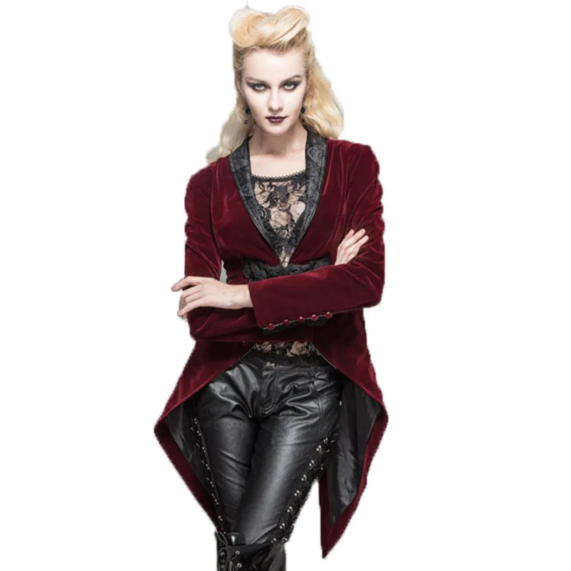 

Steampunk Red Jacket Long Sleeve Asymmetirc Gothic Coat Slim Fit Women's Spring Coat With Long Sleeves Jackets V-neck