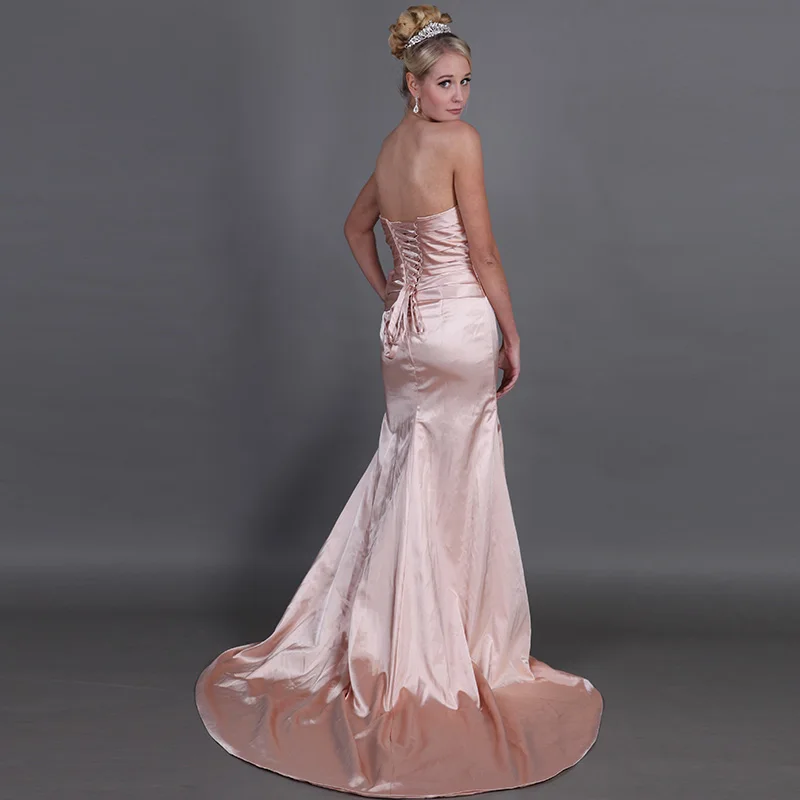 Elegant Mermaid Satin Evening Dresses Pleats Nude Women Formal Party Sweep Train 2019 Special Occasion Gowns | Свадьбы и торжества