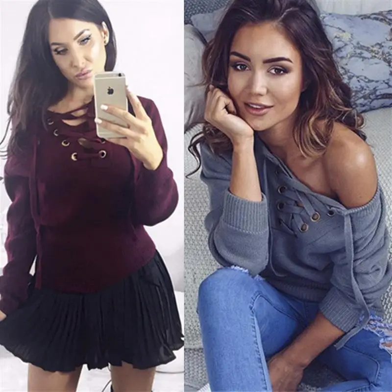 Марка Женщины Повязки Свитера С Длинным Рукавом V-образным вырезом Свободные