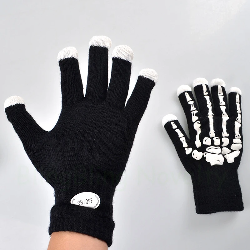 Мигающие перчатки на Хэллоуин многоцветные светодиодные со скелетом 2019|gloves