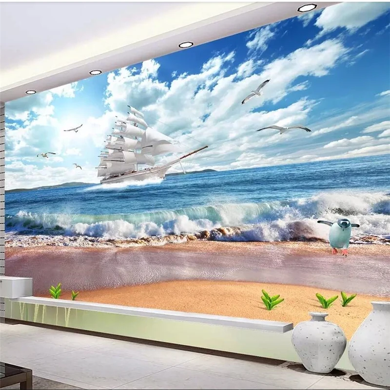Wellyu Ультра HD Гладкий парусный пейзаж Морской 3D спрей Фотообои | Обустройство дома