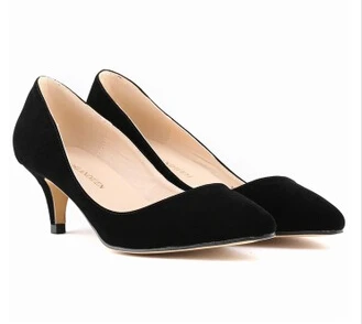 Black Heel Loslandifen/Новые модные женские офисные туфли на высоком каблуке-шпильке; женские офисные туфли-лодочки из флока с острым носком; большие размеры 35-42 - Цвет: Black Heel