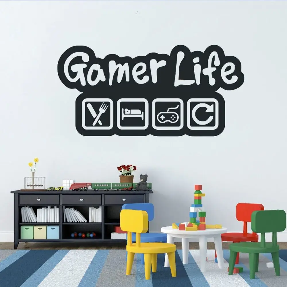 Геймер жизнь наклейки на стену видео игровой контроллер Наклейка Eat Sleep Game