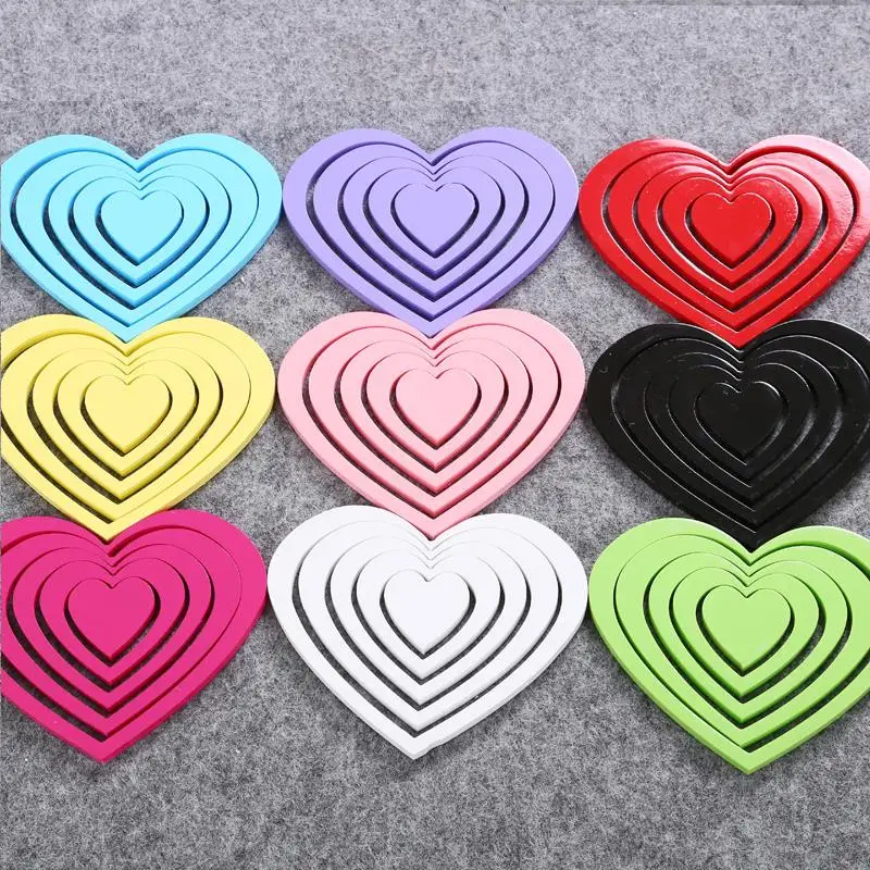 Многоцветная деревянная 3d-наклейка в форме сердца трехмерная настенная наклейка