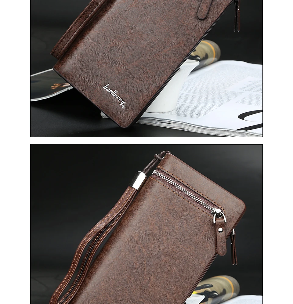 business Long wallet for Men Large Leather Male Wallets Three Layers Men purse Card Holder Money Bag Zipper Men Clutch Wallet
