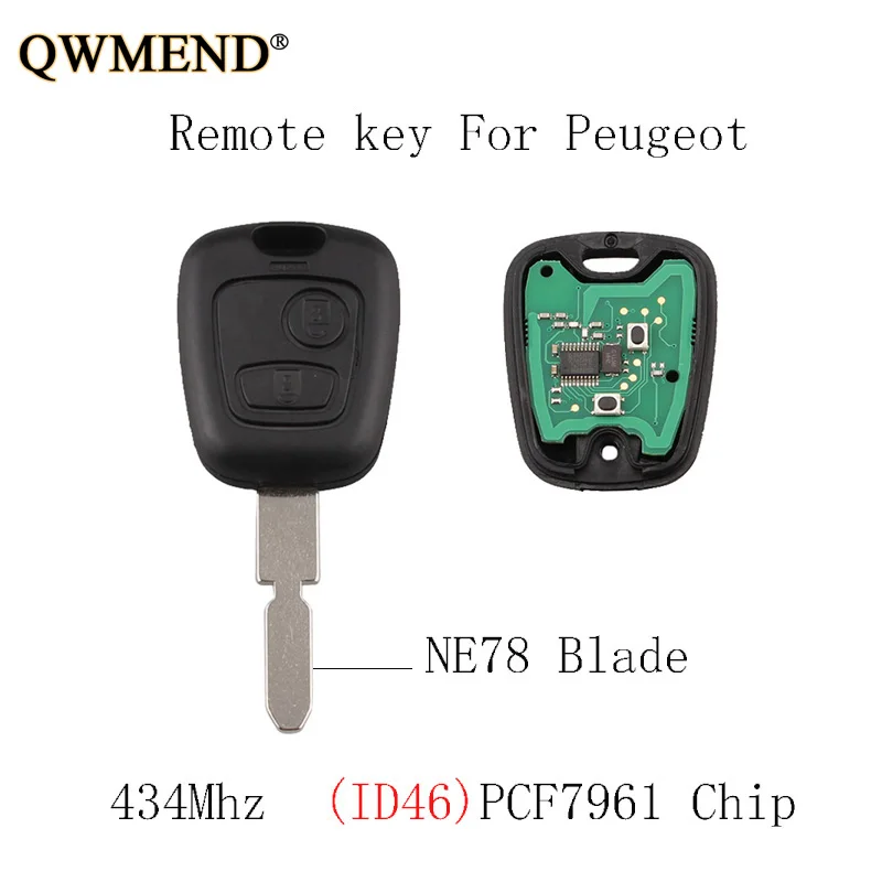 QWMEND 2 кнопки 434 МГц удаленный ключ для Peugeot 406 407 408 607 PCF7961 чип и NE78 лезвие