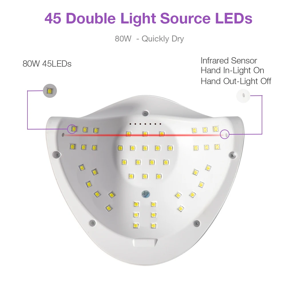 80 Вт Светодиодная УФ лампа для ногтей автоматический датчик набор ламп сушки с