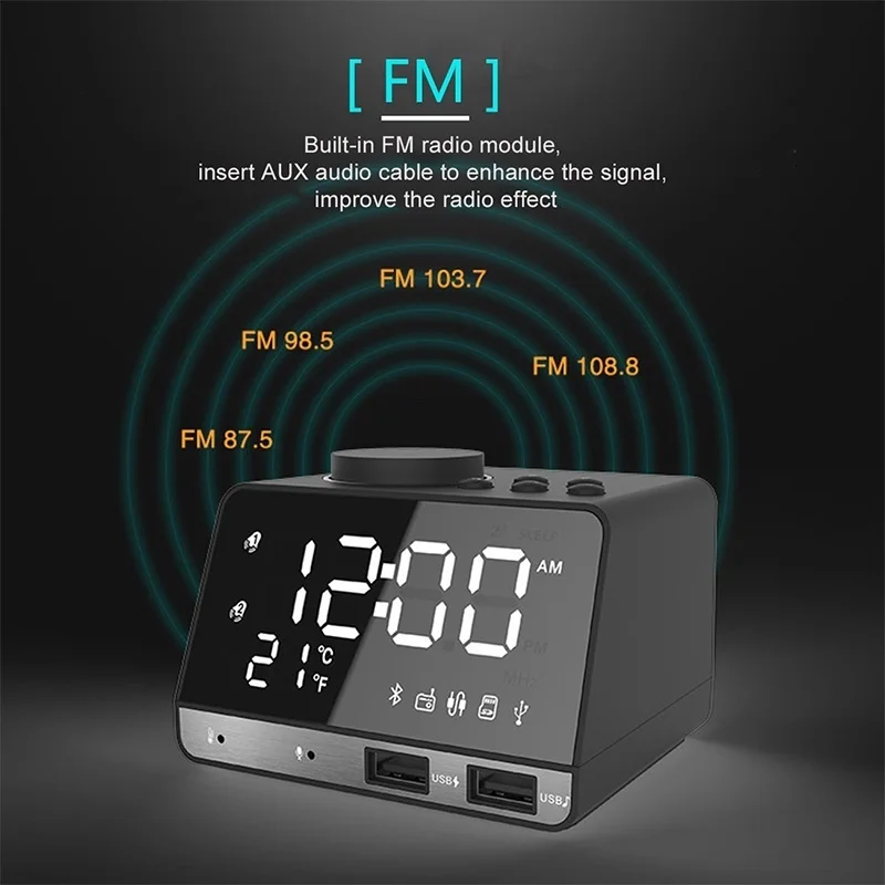 Двойной USB-порт Bluetooth динамик зеркальный светодиодный дисплей FM аудио TF
