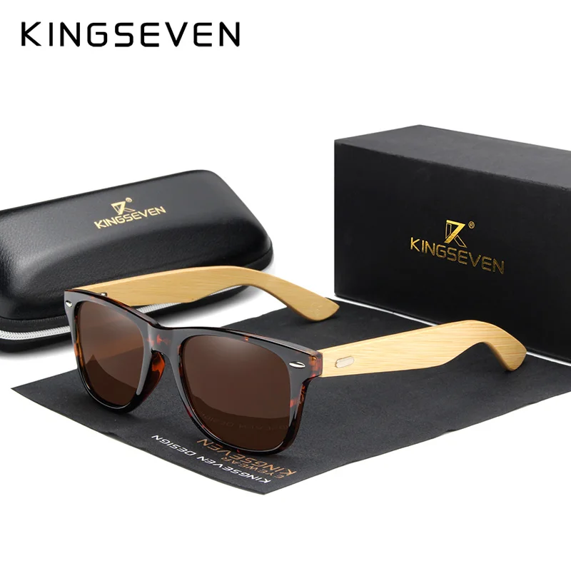 Leopard brown KINGSEVEN, оригинальные мужские Поляризованные бамбуковые солнцезащитные очки, женские деревянные солнцезащитные очки, мужские брендовые деревянные очки Oculos de sol masculino - Цвет линз: Leopard brown