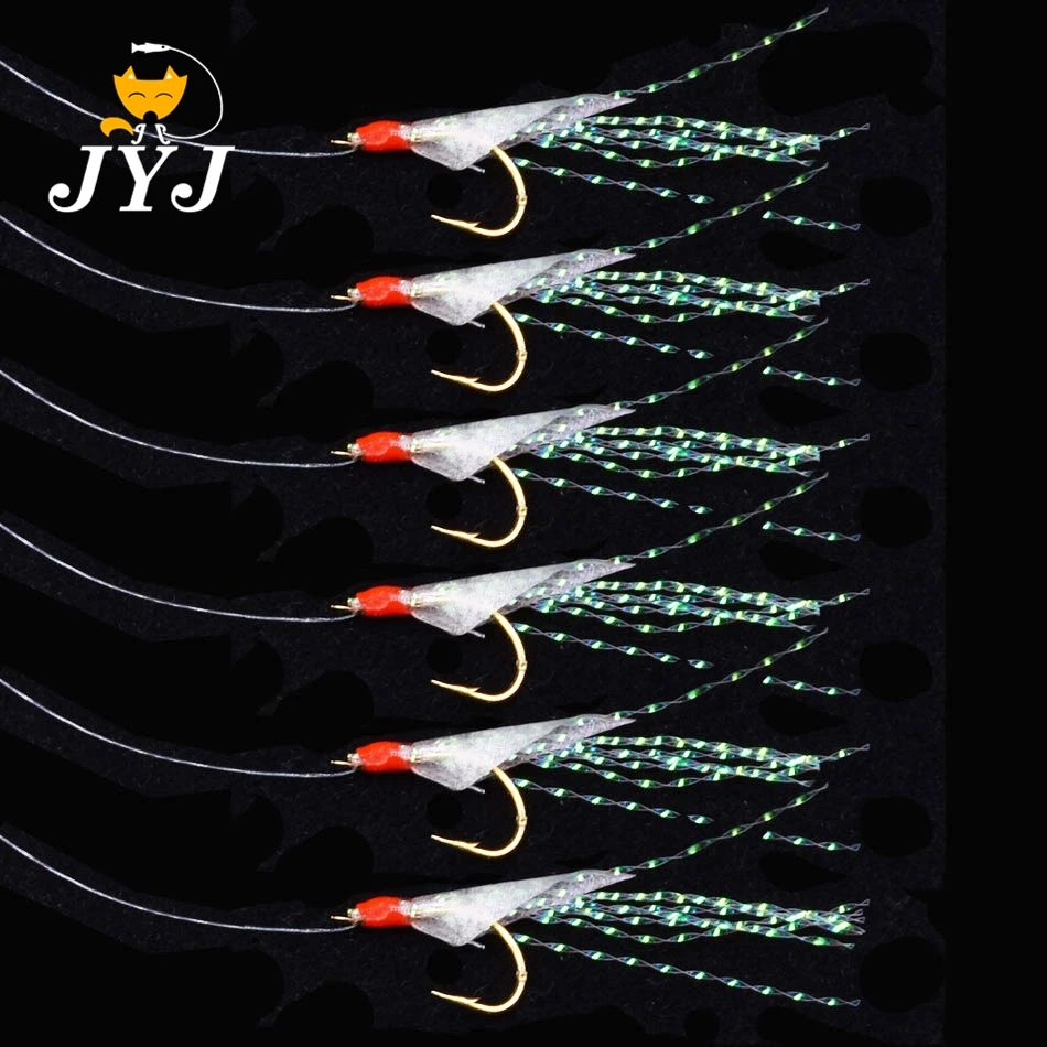 JYJ 1 bag hook size 9 leurre sabiki rigs for Mackerel Feathers real fish skin sea water fishing string | Спорт и развлечения