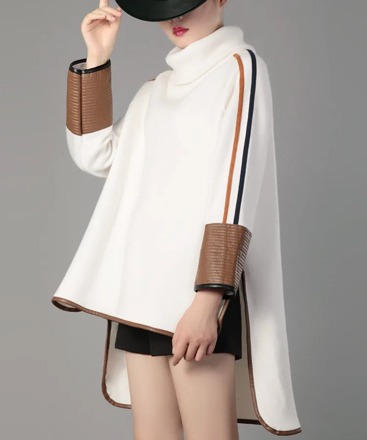 WHITNEY WANG 2018 осень WinFashion уличная PU лоскутный Свитер оверсайз женский джемпер pull femme