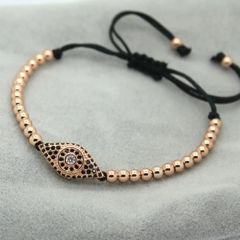 Топ 2017 модный мужской браслет 4 мм Круглый с бусинами и микро закрепкой черного