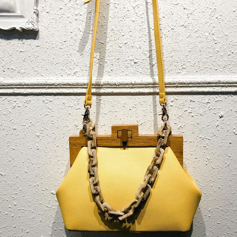 Women'S Box Bag Bucket Bag Wooden Clip Evening Bag Ins Acrylic Chain Luxury Handbag Banquet Party Purse Shoulder Bag