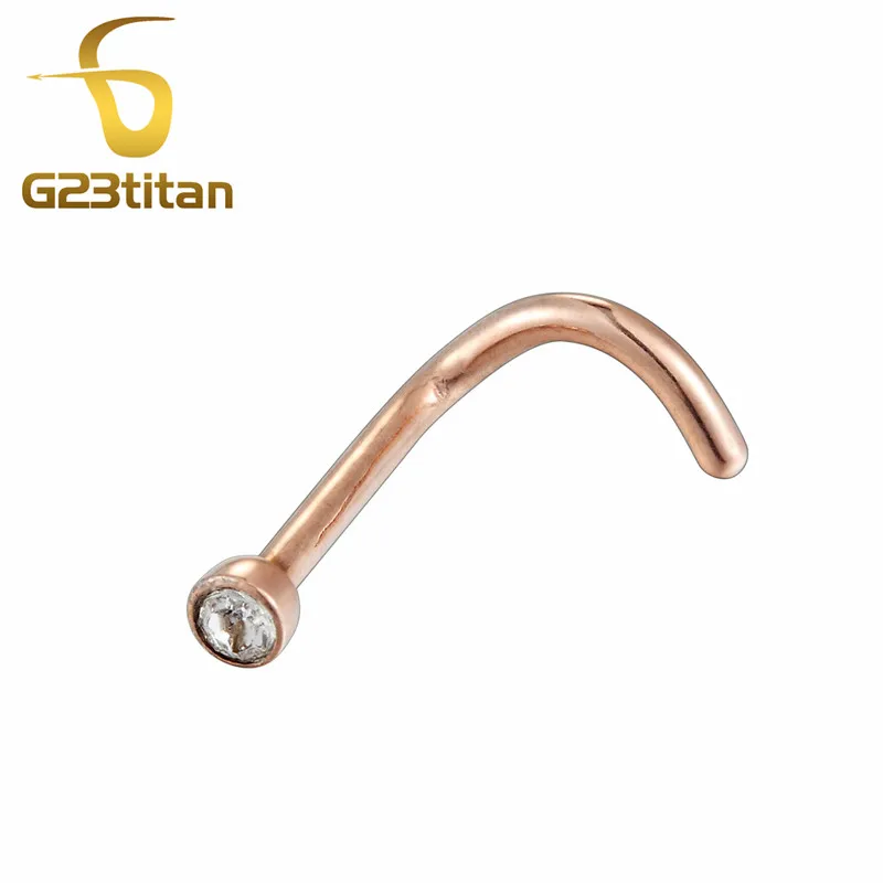 Nose Rings G23titan кольца для носа Nariz серьги ноздри пирсинг CZ Циркон Пронзительный нос винт изогнутый зубец Нос Кольца шпильки ювелирные изделия для тела - Окраска металла: Nose Rings