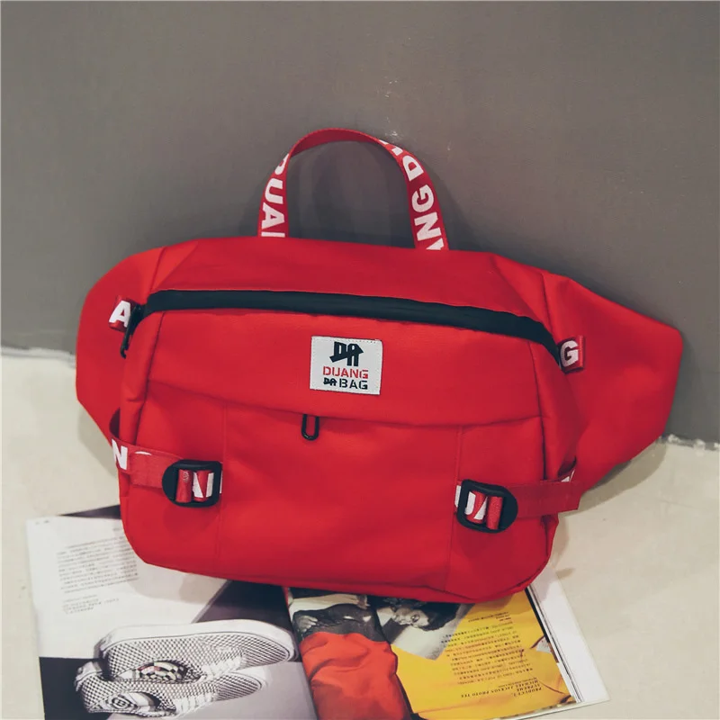 Red Waist pack Unisex Waist Bag Fanny Pack Large Capacity Chest Bags Bum Package Street Style Hip Hop Packs Solid Color Oxford Cloth Handbag - Цвет: Red Waist pack