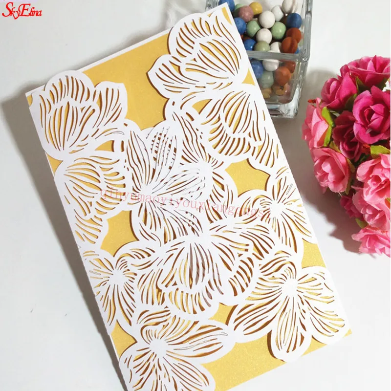 10 шт. роскошные свадебные пригласительные открытки с лазерной гравировкой