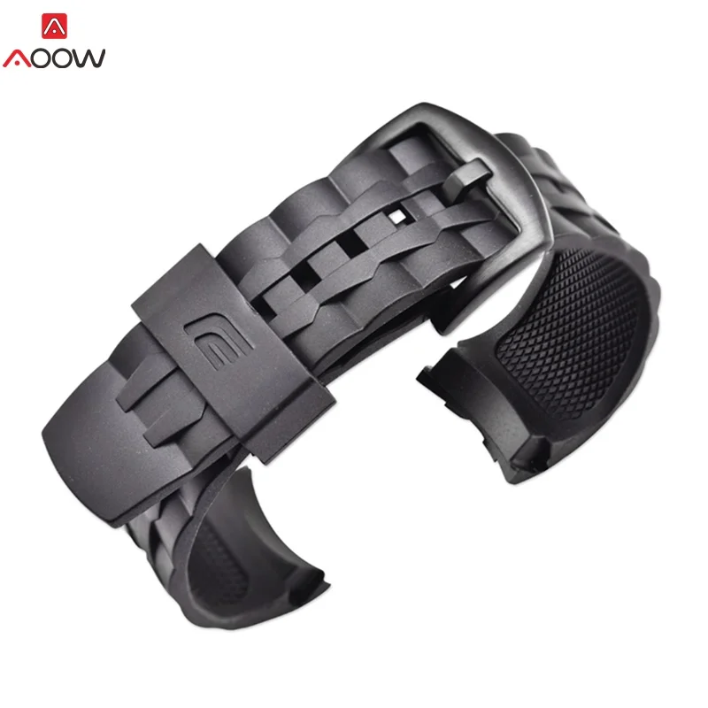 AOOW 22 мм ремешок для часов Casio EF-523 EF550 резиновый ремешок черный нержавеющая сталь Пряжка Дайвинг Мода спортивные часы браслет