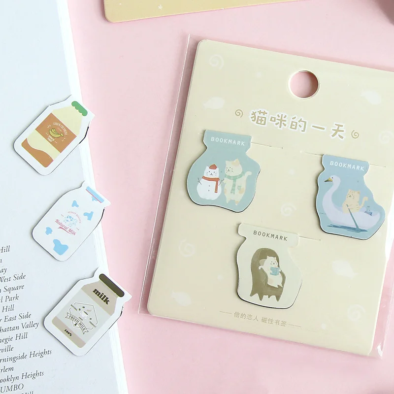 3 шт. милые кошачьи коготки закладки новинка магнитные книжные Kawaii молочные для