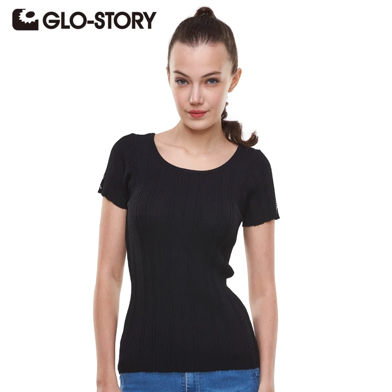 GLO-STORY группа женский свитер 2018 Новое ПОСТУПЛЕНИЕ ЛЕТНИЙ вязаный черного цвета с