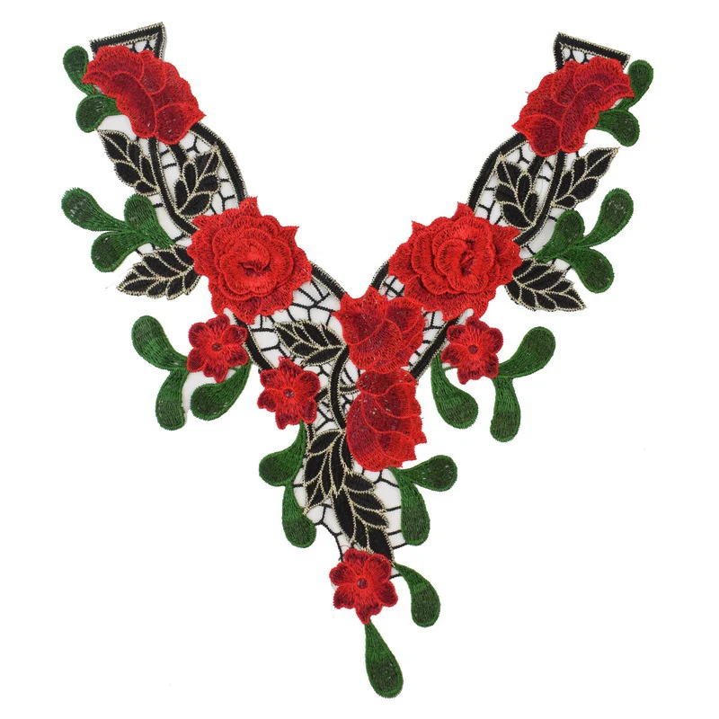 1pc Embroidery Colorful Flower And Leaf Lace Collar Fabric DIY Handmade Clothing For Sewing Crafts NL174 | Дом и сад